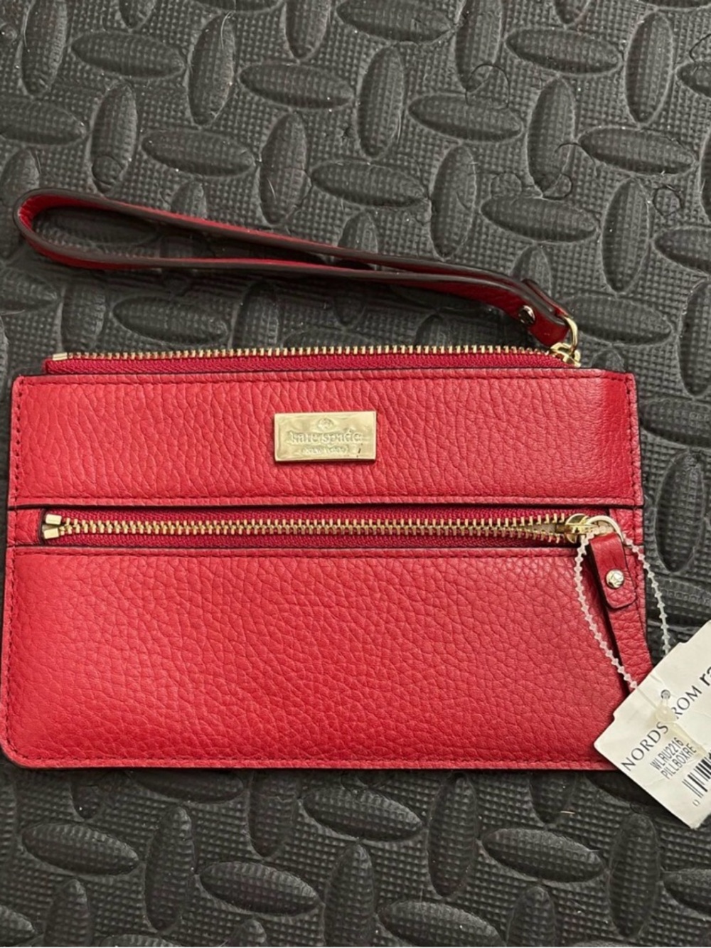 kate spade Red Pebble Leather Wristlet with Gold Hardware